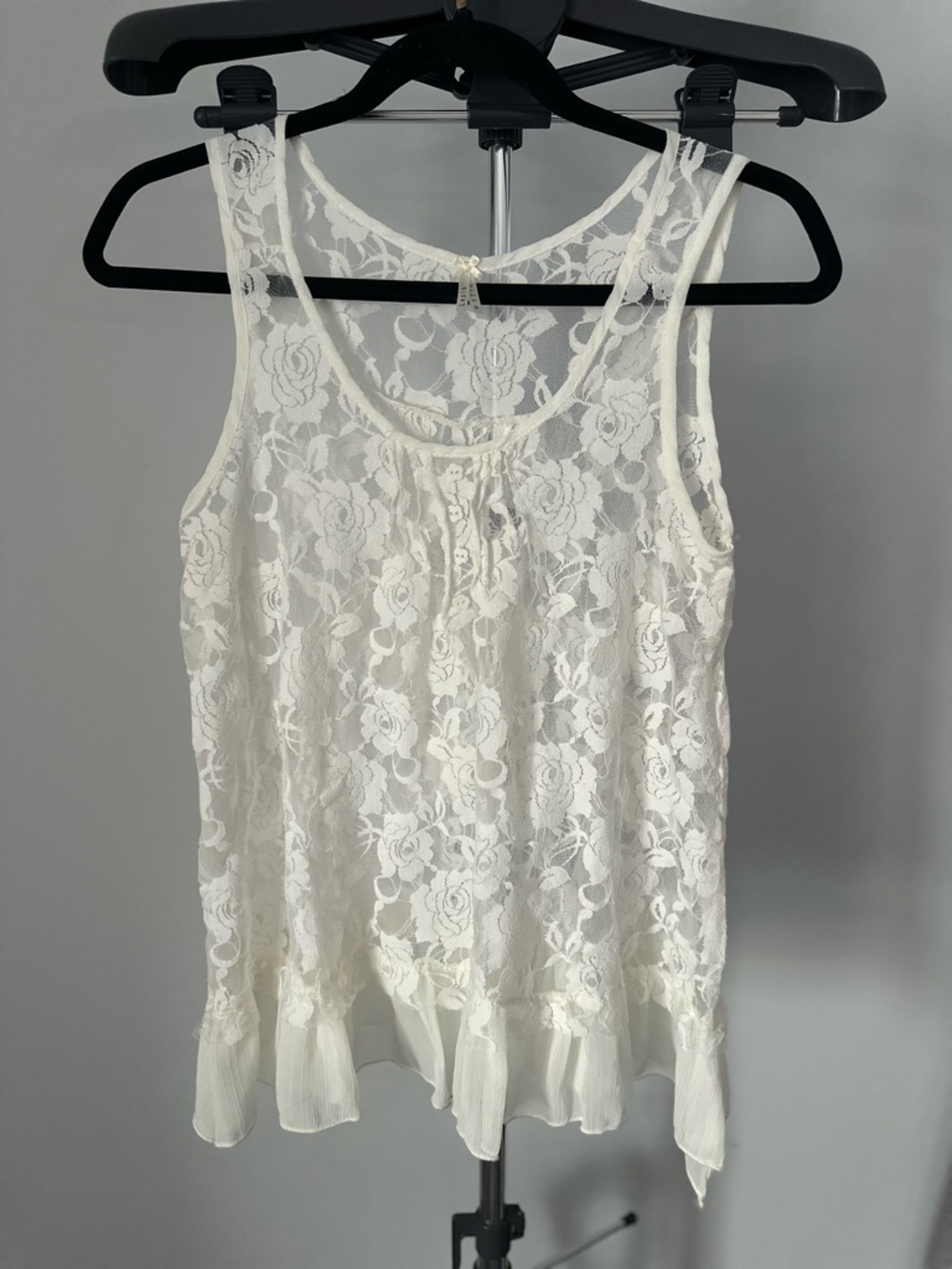 ⚡️Lapis White Lace Sheer Camisole Tank | Small | Floral pattern | BOHO - Picture 5 of 15